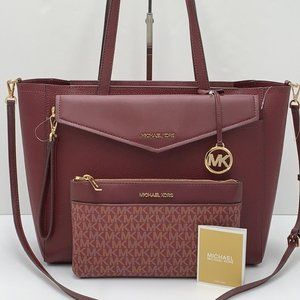 Michael Kors Maisie Large Pebbled Leather 3-in-1 Tote Bag Merlot Multi color